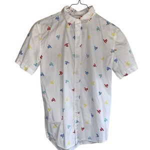 PlayStation Shirt Mens Small Logo Gamer Button Up Short Sleeve All Over Print